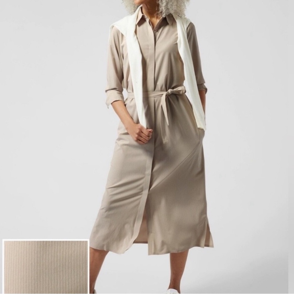 Athleta Urbanite dress, size small, cream and tan stripes